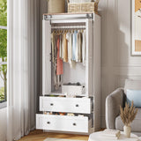 Maupvit Farmhouse Armoire with 2 Folding Sliding Barn Doors and Drawers 70.9" Tall Wooden Bedroom Wardrobe Closet with Spacious Storage Cabinet with Hanging Rod for Bedroom, White Maupvit