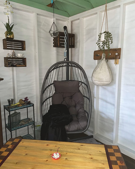 Yechen Indoor Outdoor Egg Hanging Chair with Stand, Patio Wicker Swing Egg Chair Indoor Swinging Chair Outdoor Hammock Egg Chair 350lbs Capacity for Patio Bedroom Balcony, Charcoal Grey (EG-001) Yechen
