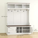 HOMCOM 3-in-1 Hall Tree with Shoe Storage, Standing Coat Rack with Shoe Bench, Entryway Furniture with Seven Hooks, White Wood Grain HOMCOM