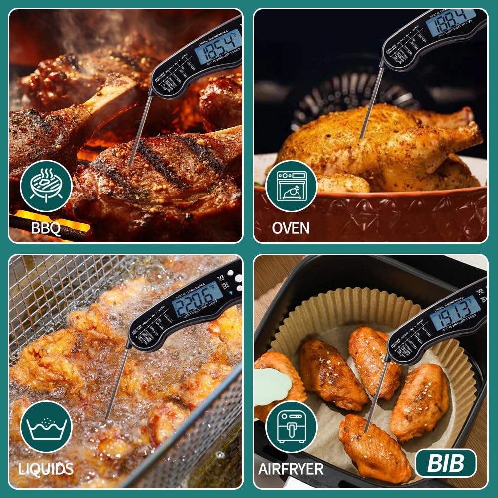 BIB Digital Meat Thermometer - Waterproof Food Thermometer for Kitchen and Outside, Fast Instant Read Food Thermometer for Cooking,& Candy Making, Grill, Liquids, Beef, Turkey BIB
