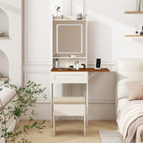 Small Vanity Desk with Mirror and Lights,Farmhouse Makeup Vanity Table with Charging Station,Compact Vanity with Storage Chair& Drawer,White Dressing Table with Fold-up Panel for Small Space,Bedroom LTMEUTY