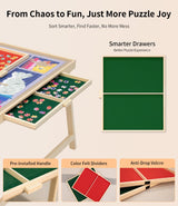 Foldable Puzzle Table with Legs, 34"x 26" Wooden Puzzle Board with Drawers & Covers, Portable Jigsaw Table for Adults, 1500 Pieces Folding Puzzle Board for Jisgaw Puzzle, Birthday Gifts for Mom JOIN&JOY