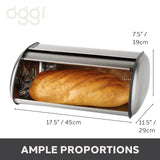 Oggi Stainless Steel Roll Top Bread Box for Kitchen Countertop with Stainless Steel Lid - Fits Multiple Large Loaves of Bread and Other Freshly Baked Goods Including Cookies, Bagels, Muffins Oggi