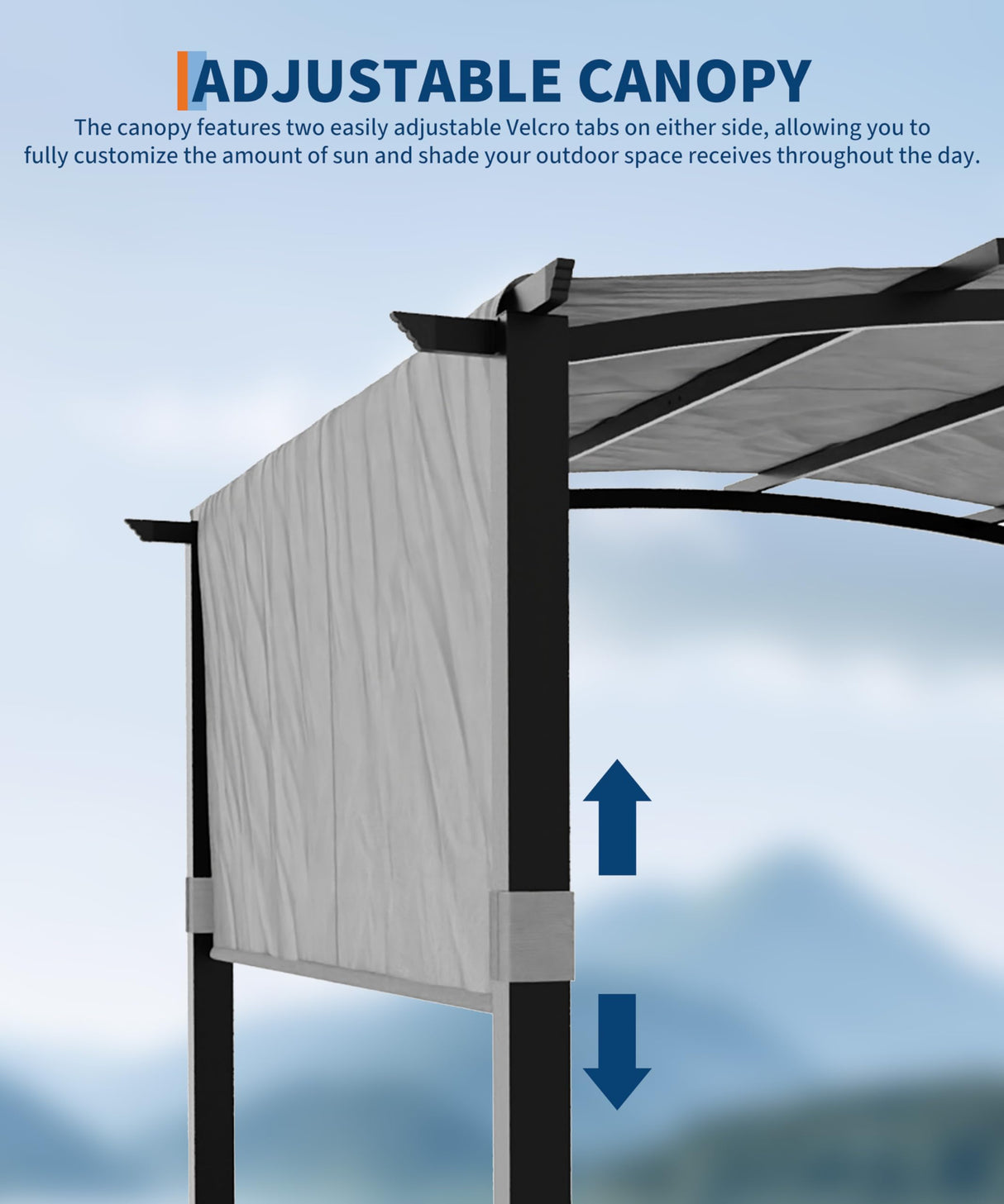 GarveeLife 12' x 9' Outdoor Arched Pergola, Metal Gazebo with Retractable Sun Shade for Backyards, Lawn, Patios (Grey) GarveeLife