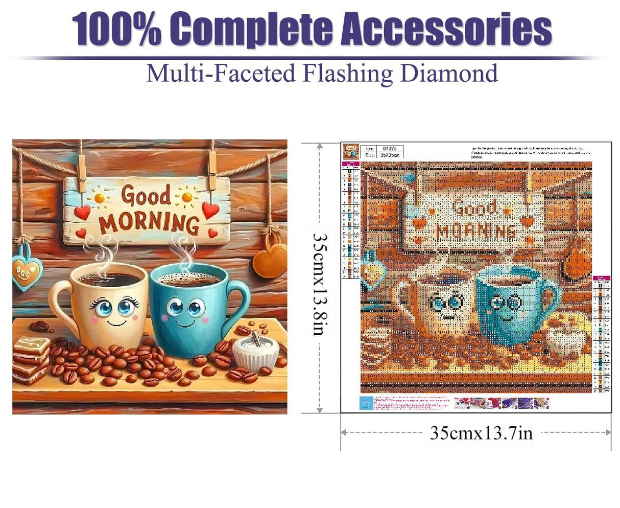 cdjlddww Coffee Cups Diamond Painting Kits for Adults, 5d Diamond Painting for Adults, DIY Full Drill Diamond Dots Paintings Picture Arts Craft for Home Wall Art Decor 14x14Inch cdjlddww