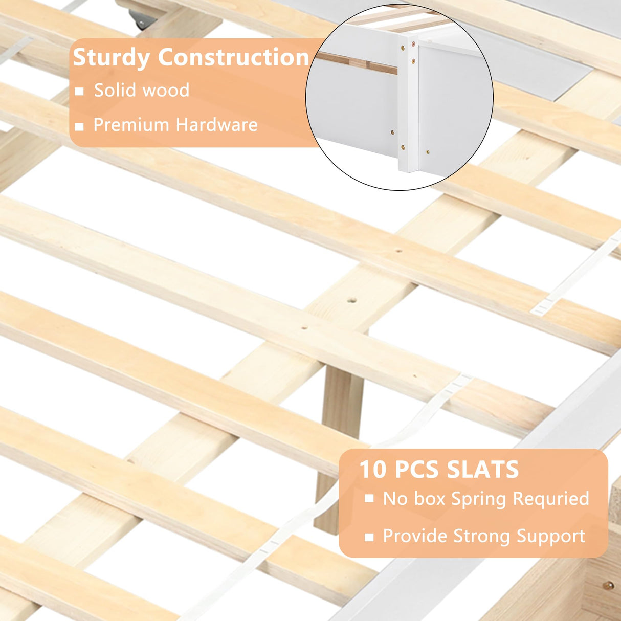 Bellemave White Full Size Bed Frame with Trundle and 2 Storage Drawers Bellemave