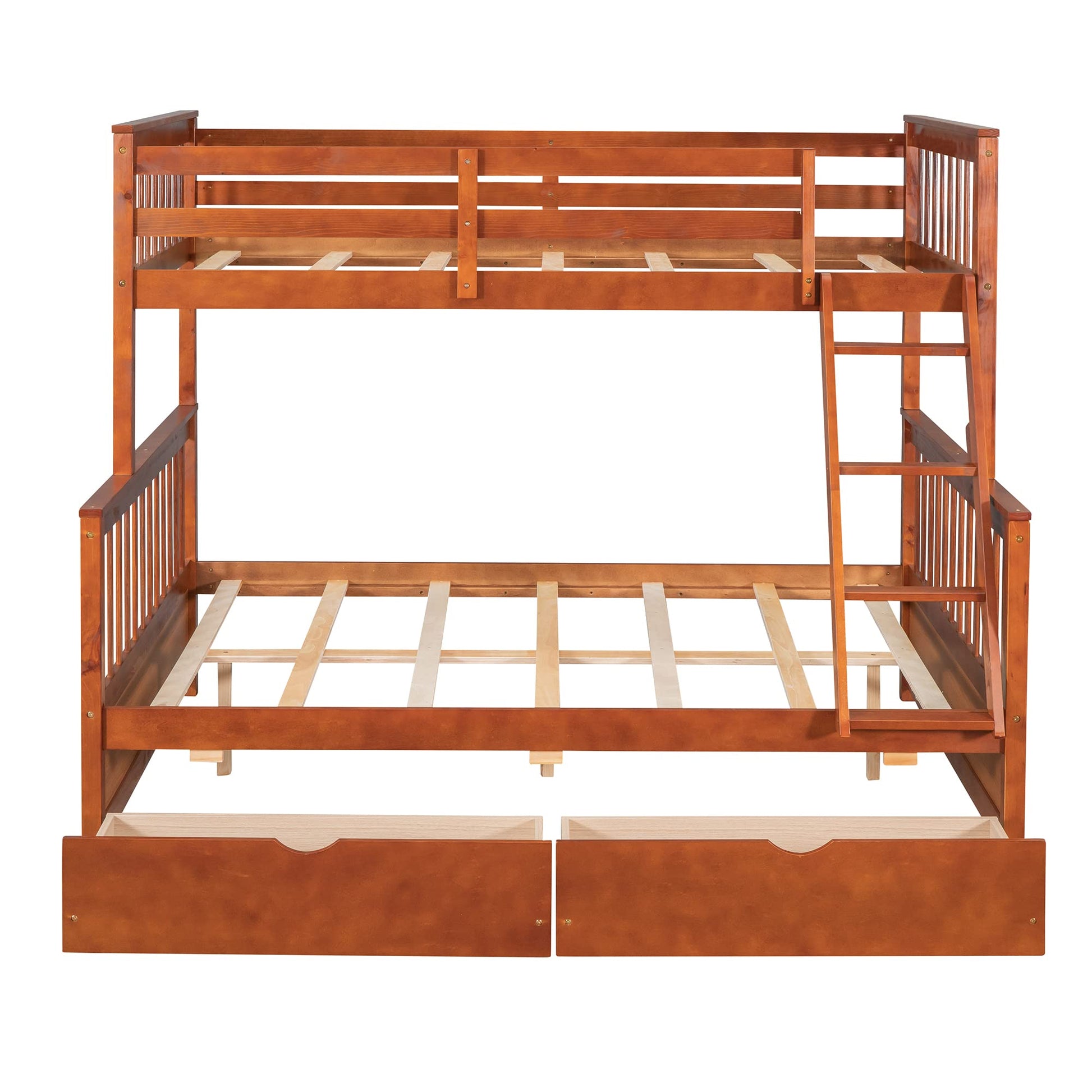 MERITLINE Walnut Twin Over Full Bunk Bed with Storage Drawers - Safe, Stylish, and Space-Saving for Kids and Teens - WoodArtSupply