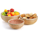 Elsjoy Set of 3 Wicker Woven Storage Basket, Bamboo Bread Basket Round Rattan Serving Basket Farmhouse Decor for Fruits, Vegetables, Potatoes, Stackable 9.6"/8"/7" Elsjoy