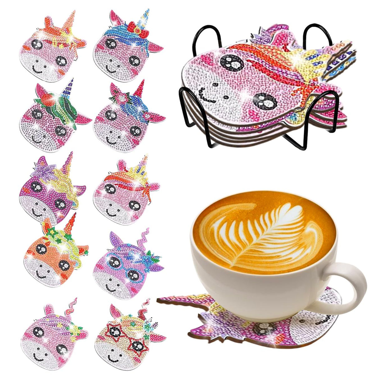 10 pcs Diamond Painting Coasters | Diamond Art Coasters | Unircorn Diamond Art Painting | Perfect Art Craft Gift for Unicorn Lover, Dad, Mom, Grandparents, Brother, Sister. (Unicorn) LGANHAPY