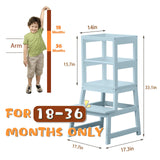 Kitchen Step Stool for Toddlers with Non-Slip Mat, WOOD CITY Wooden Kids Montessori Learning Stool Tower, Toddler Standing Tower Helper for Kitchen Counter and Bathroom Sink(Grey-Blue) WOOD CITY
