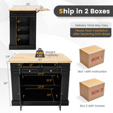 Giantex Kitchen Island with Drop Leaf, Rubber Wood Top, 2 Drawers, Storage Cabinets, Spice Racks, Adjustable Shelves, Stationary Kitchen Table for Home Coffee Bar, 47"x36"x36" (Black) Giantex