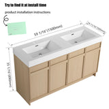 Calieton 60 Inch Freestanding Vanity, 60" Bathroom Vanity with Sink, Double Sink Floor Stand Vanity Combo, Modern Brown Bathroom Vanity Set with 4 Doors and White Basin Sink Calieton