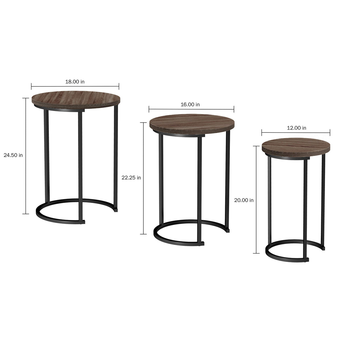 Nesting Tables - Set of 3 Round Side Tables for Living Room, Bedroom, or Home Office - Woodgrain-Look End Table Set - Modern Living Room Furniture by Lavish Home (Gray/Brown) Lavish Home