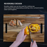 YSTKC Acacia Wood Cutting Board with Hand Grip 15" x 9.7" Inch, Wooden Reversible Chopping Board with Handle for Kitchen Meal Prep Serving, Chopping, YSTKC