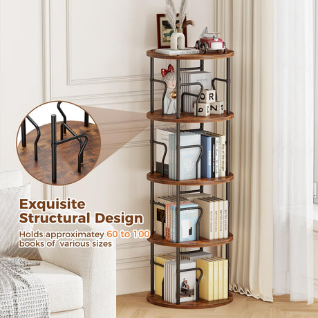 VYRIVA 4 Tier Rotating Bookshelf Tower, 360° Display Round Bookcase, Floor Standing Corner Revolving Bookshelf Organizer Storage Rack for Home Study Office, Small Spaces VYRIVA