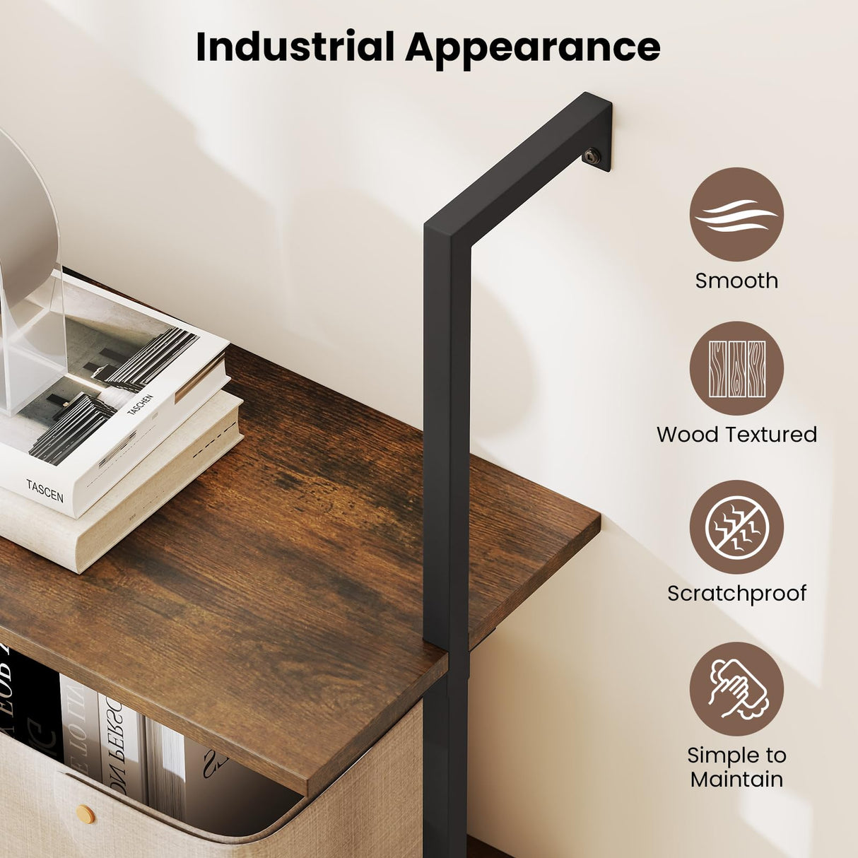 Tangkula 4-Tier Wall-Mounted Bookshelf, Industrial Floating Storage Display Shelves with Metal Frame, Wall-Mounted Ladder Wooden Bookcase for Living Room, Kitchen, Bar, Office (1, Brown) Tangkula