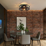 MOOONICHE 20" Caged Ceiling Fans with Lights, Modern Dimmable Flush Mount Ceiling Fan with Lights Remote, Black Low Profile Ceiling Fan for Bedroom, Kitchen,6 Speed Reversible MOOONICHE