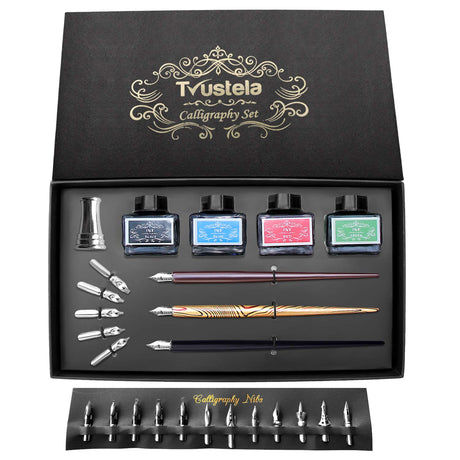 Trustela Calligraphy Set For Beginners, 3 Calligraphy Pens, 4 Ink Bottle 15ml, 20 Calligraphy Nibs, 1 Calligraphy Pen Holder, Dip Pen Set, Gift For Men, Women And Kids, Calligraphy Kit For Beginners Trustela