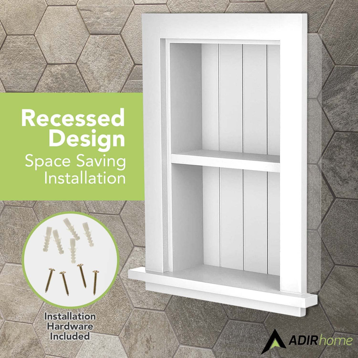 AdirHome Recessed Wall Mount Storage Cabinet – Sturdy Fully Assembled Wooden Utility Storage Shelf – Ideal for Home Kitchen, Bathroom, Laundry, Medicine Cabinet (White) AdirHome