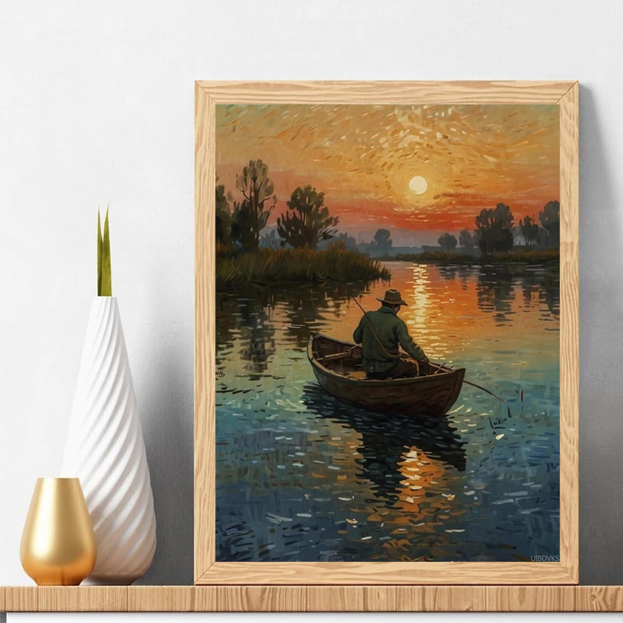 UIBDVKS Diamond Painting Kits for Adults A Man Fishing from A Small Boat Painting DIY 5D Full Drill Diamond Dots Paintings with Diamonds Gem Art and Crafts Home Decor 12x16 inch UIBDVKS