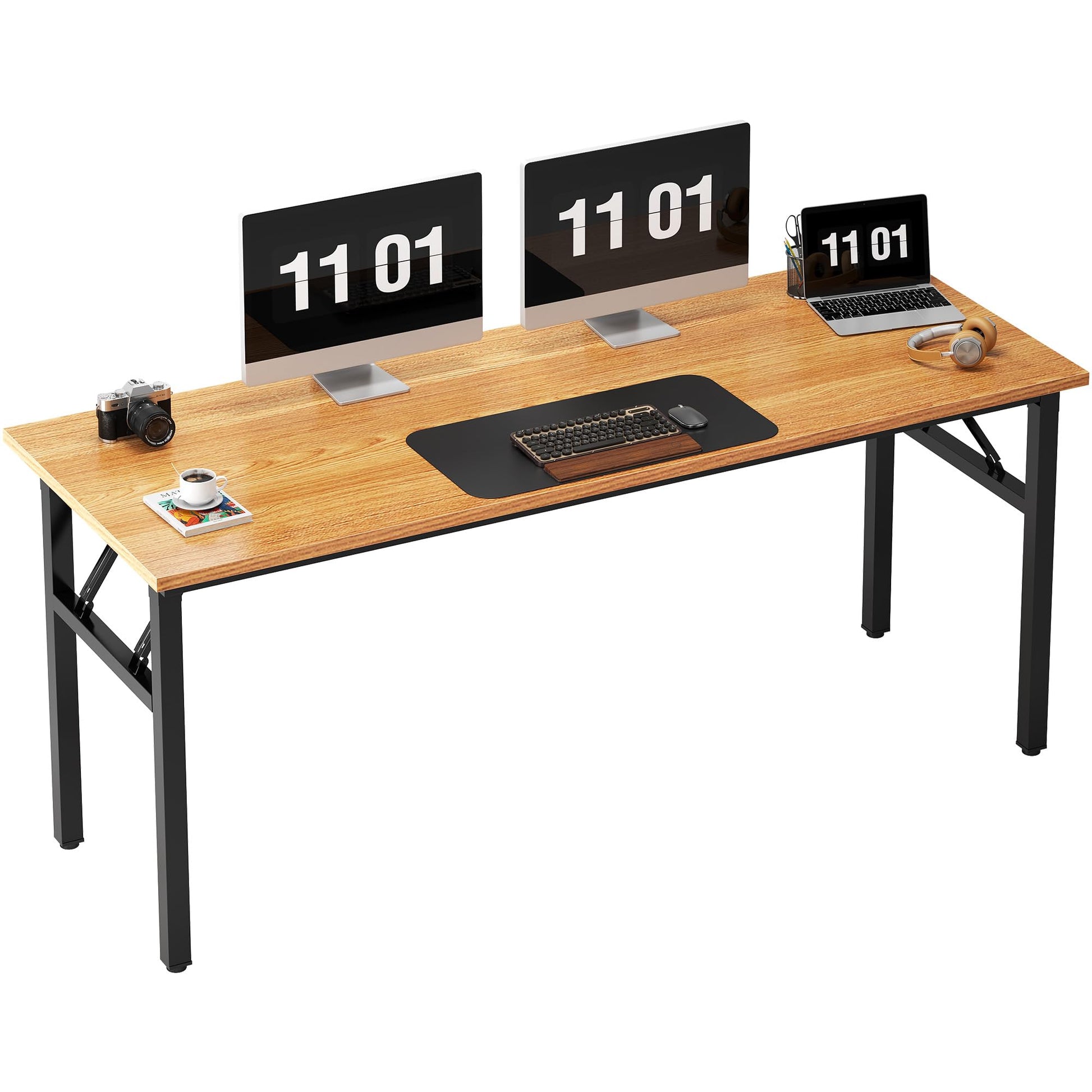 Need Computer Desk Office Desk 62 inches Folding Table with BIFMA Certification Computer Table Workstation No Install Needed, Teak AC5BB-157 - WoodArtSupply