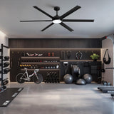 LuminFan 72 Inch Large Ceiling Fan with 6 Aluminum Blades, 6-Speed, 3-CCT, Turbo DC Motor, Remote Black Ceiling Fan for Living Room, Warehouse, Garage - Heavy-Duty Industrial Design LuminFan