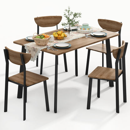 Lamerge Kitchen Dining Table Set for 4, Modern Rectangular 5 Piece Dining Room Table and Chairs Set, Brown Wooden Metal Table Set for Family Dinner, Party, Afternoon Tea and Work (Curved Moon - WoodArtSupply