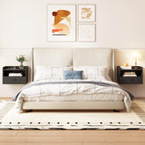 Black Floating Nightstand Set of 2 with Charging Station and Storage Drawer Wall Mounted Bedside End Table Wood Modern Night Stand for Bedroom Nightstands Set 2 Black HOSEOKA