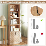 Giantex 6-Tier Bookshelf with Doors Set of 2, 71" Tall Bookcase w/ 4 Open Cubes & 3 Adjustable Shelves, Mid Century Display Cabinet, Modern Floor Storage Organizer for Living Room, Study, Oak Giantex