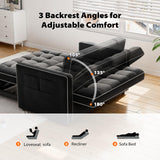 Pipishell 3 in 1 Convertible Sleeper Sofa Bed,Pull Out Couch for Living Room with USB Ports & Side Pockets,Adjustable Backrest,Velvet,Loveseat Sofa Bed,Futon Couches,Black Pipishell