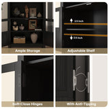 BOMETAO 70" Tall Arched Cabinet, 5-Tier Arch Bookshelf Bookcase with Open & Adjustable Shelves, Glass Door & Metal Handle, Pantry Display Storage Cabinets Cupboard for Kitchen, Living Room, Black BOMETAO