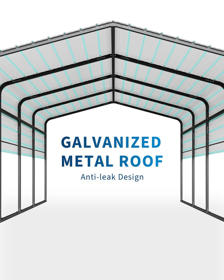 KOKEBREN Metal Carport, Outdoor Car Port Canopy with Reinforced Base and Galvanized Steel Roof, Heavy Duty Garage Car Shelter Shade for SUV, Truck, Boats, 13x20 FT KOKEBREN