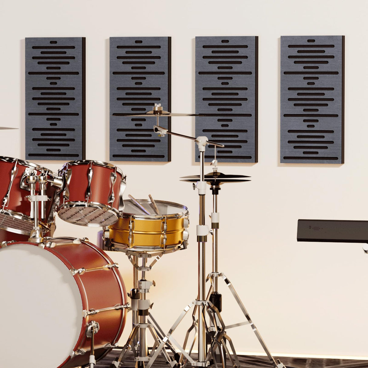 TONOR 4-Pack Acoustic Wood Wall Panels, 23.6” * 11.8” * 1.9” 3D Self-adhesive Wall Panel, Three-layer Soundproof Tiles for Echo Absorbtion, Acoustical Barrier of Polyester Fiber, wood, Black Wood TONOR