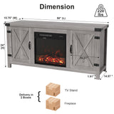 Furmax Fireplace TV Stand for Up to 65 Inches TVs, Farmhouse Entertainment Center with Grooved Barn Doors, Rustic Media Console Table with Storage Cabinets for Living Room (Grey Wash) Furmax