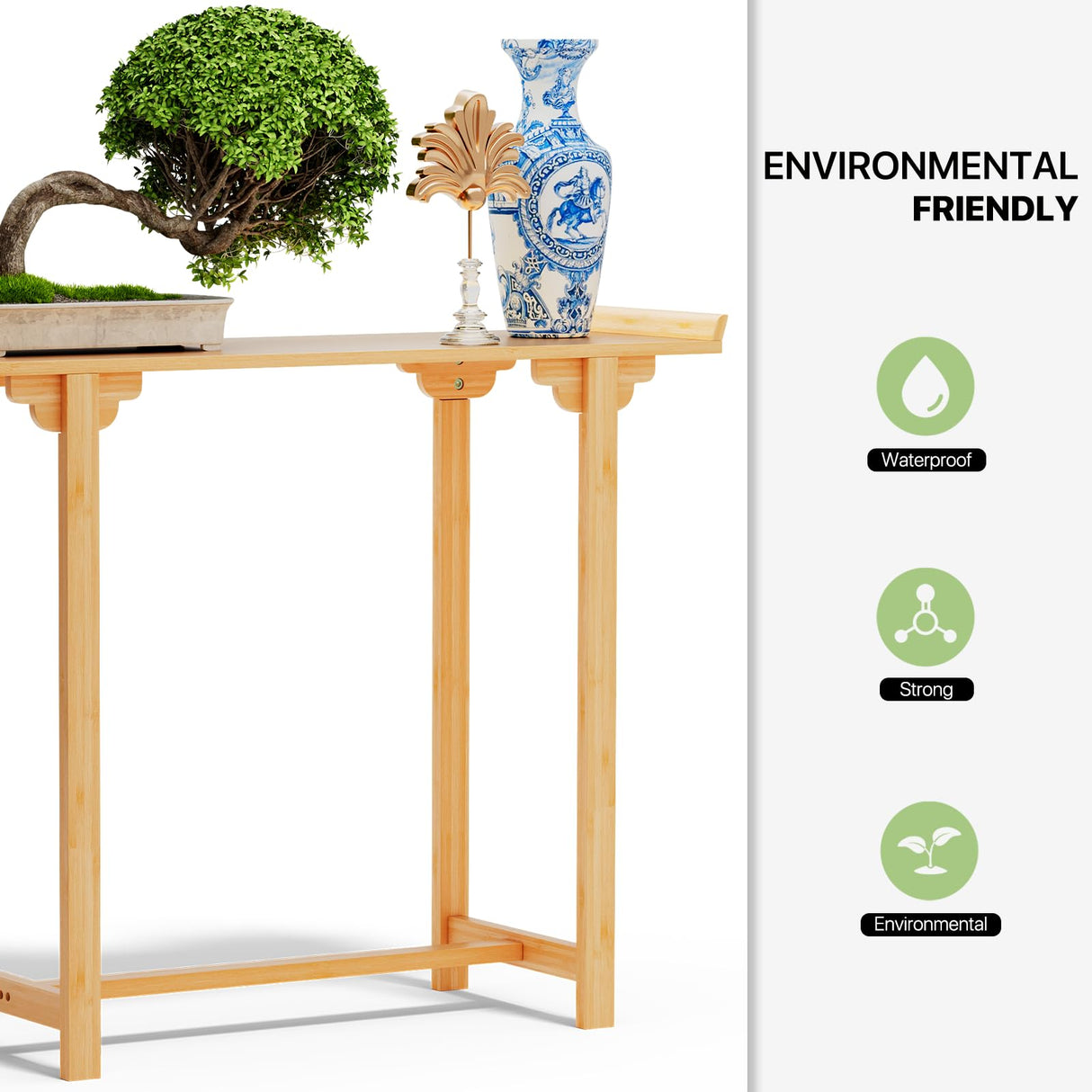 Magshion Console Table, for Hallway, Living Room, Modern Bamboo Gold Rectangle Coffee Table, Side Table, Entryway Table, Decorative Offering Table for Home Magshion