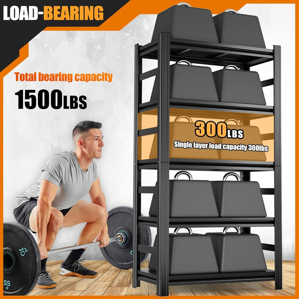 63" H Metal Garage Shelving Heavy Duty 1500LBS Adjustable Storage Shelves Unit 5 Tier garage storage shelves Utility Storage Rack Shelf for Basement, Commercial, Warehouse, Industrial, Black PRESTELION