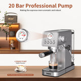 YASHE Espresso Machines 20 Bar, Upgraded 1350W Espresso Maker with Milk Frother Steam Wand and 37.2oz Removable Water Tank, Semi-Automatic Steam Espresso Coffee Maker, Cappuccino Machine for Home YASHE