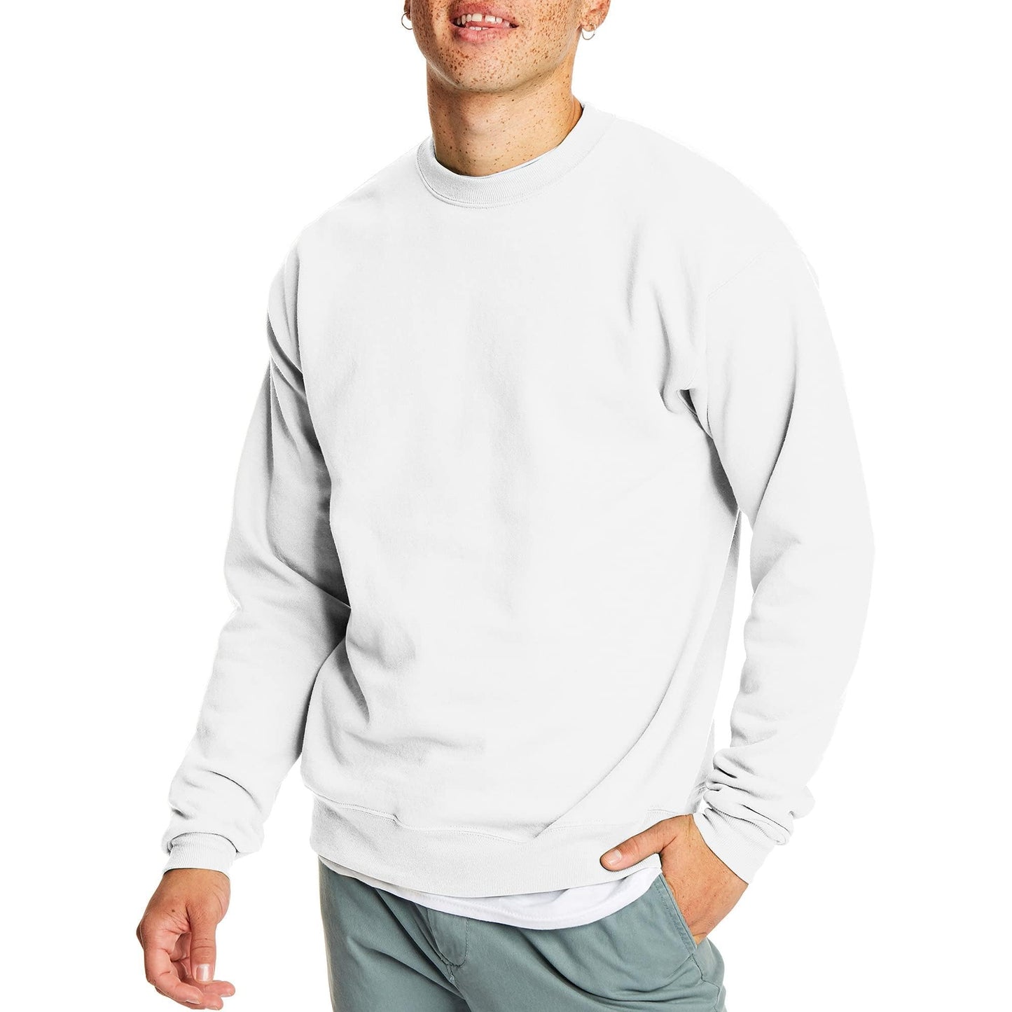 Hanes Mens Ecosmart Fleece Sweatshirt, Cotton-blend Pullover, Crewneck For Men, 1 Or 2 Pack, White - 1 Pack, Large US