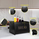 DECOCIAGA Bread Box for Kitchen Countertop, Large Capacity Bread Storage Container for Homemade Bread, Wooden Bread Holder Bread Bin for Kitchen Counter Corner, Cabinet, Pantry, Cupboard (Black) DECOCIAGA