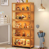 Display Cabinet with Acrylic Glass Door, 5-Tier Transparent Curio Display Case for Figures, Collectibles Toy Organizers Rack & Display Shelf, Kids Bookcase for Playroom, Living Room (Brown flip) eughaa