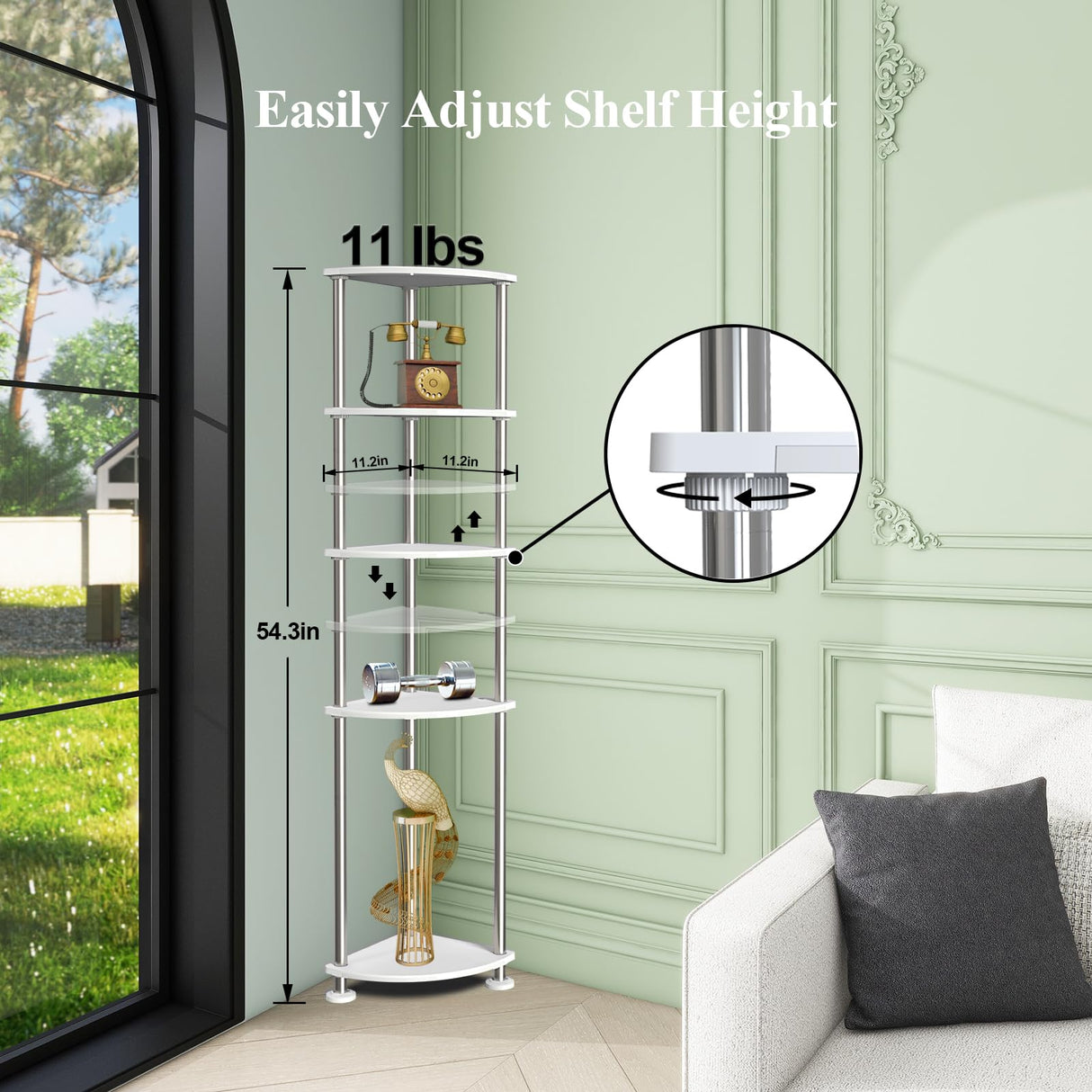 HOPEDAMAI Floor Lamp with Shelves Height Adjustable RGB Floor Lamp with Music Sync LED Corner Floor Lamp with Charging Stationl Dimmable and Timing Standing Lamp for Bedroom White 5-Tier HOPEDAMAI