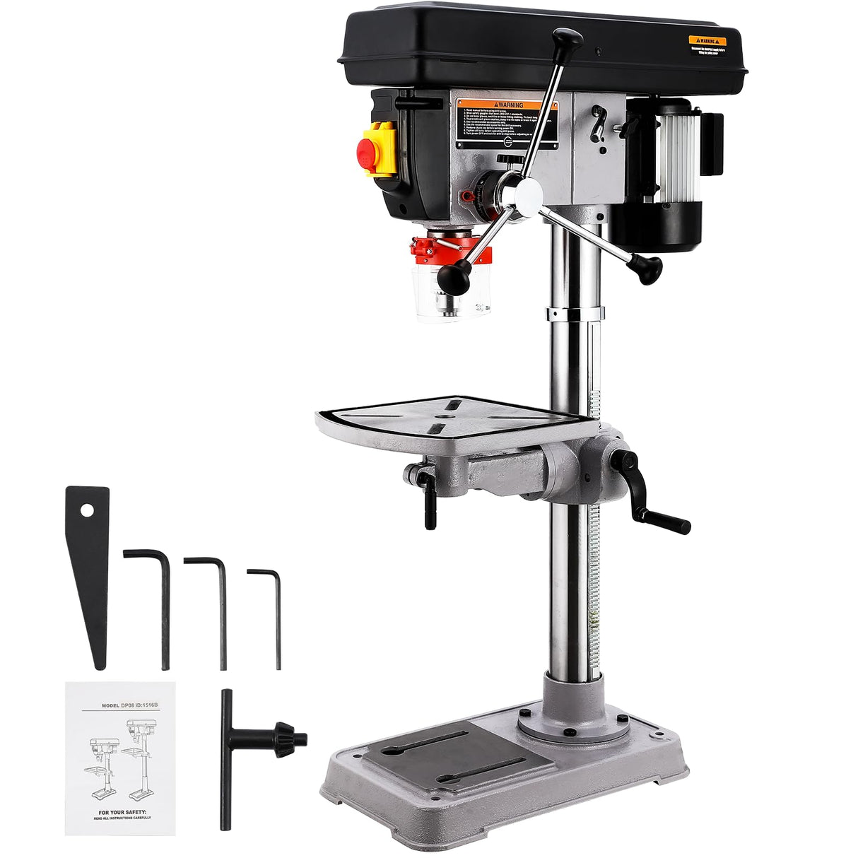 15 in Benchtop Drill Press, 7.5 Amp 120V Pure Copper Motor, 288-3084 RPM Variable Speed Cast Iron Bench Drill Press, 0-45°Tilting Worktable, Tabletop Drilling Machine for Wood Metal PioneerWorks
