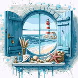 GEMFAMILY Beach Paint by Numbers Kit for Adults,Lighthouse Oil Painting Kit Adult Paint by Number Kits on Canvas,DIY Painting for Beginners Art by Numbers for Home Wall Decor 16x16 Inch GEMFAMILY