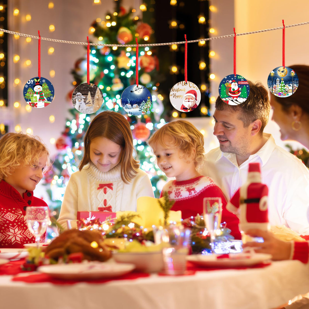 Sublimation Ornament Blanks 16PCS Personalized Christmas Ornaments Set Double-Sided Sublimation Ornaments with Red String, White Round DIY Handmade Crafts for Xmas Tree, Christmas Decorations Indoor Clonivent