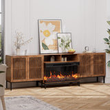 BVIUNTWO 3-Sided Glass Farmhouse Fireplace TV Stand for TVs Up to 100 Inch, Entertainment Center with 36" Electric Fireplace, TV Console with Storage Cabinets for Living Room,Dark Brown BVIUNTWO