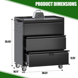 SUXXAN Metal Storage Cabinet with 3 Drawer and 4 Hooks,35.4" H Top Workbench Mobile Tool Chests Garage Cabinets with 4 Wheels,Tool Cabinets for Home,Office,Shop SUXXAN