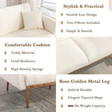 Antetek Futon Sofa Bed with 3 Adjustable Positions, Small Sleeper Sofa Loveseat with 2 Decorative Pillows, Modern Upholstered Convertible Couch with 5 Metal Tapered Legs, Ivory Teddy Antetek