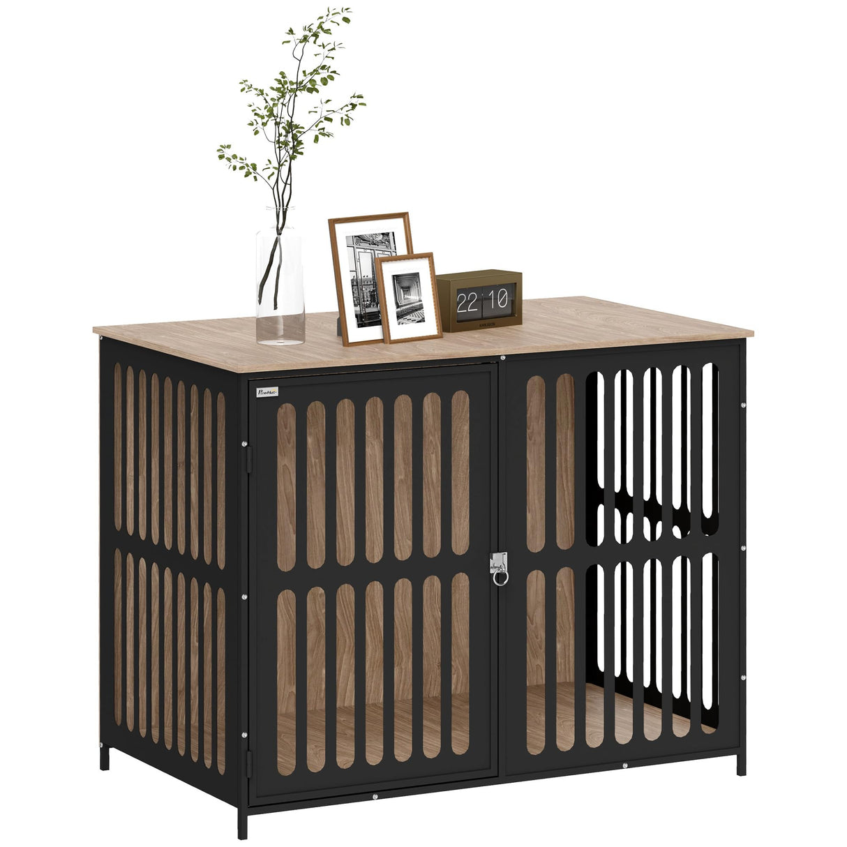 PawHut Dog Crate Furniture, 39" Dog Cage Furniture End Side Table with Anti-Chew Resistant Mesh, Anti-Escape Single Door, Heavy Duty Dog Kennel Indoor for Large Dogs, Walnut Brown PawHut