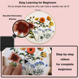 VIVIDOX 4 Sets Embroidery Kit for Beginners with Stitch Video, Flower Cross Stitch Kits for Adults, Starter, Hand Craft Lover Practice with Floral Stamped Pattern, 2 Hoops, 16 Needles, Scissors, Tools VIVIDOX