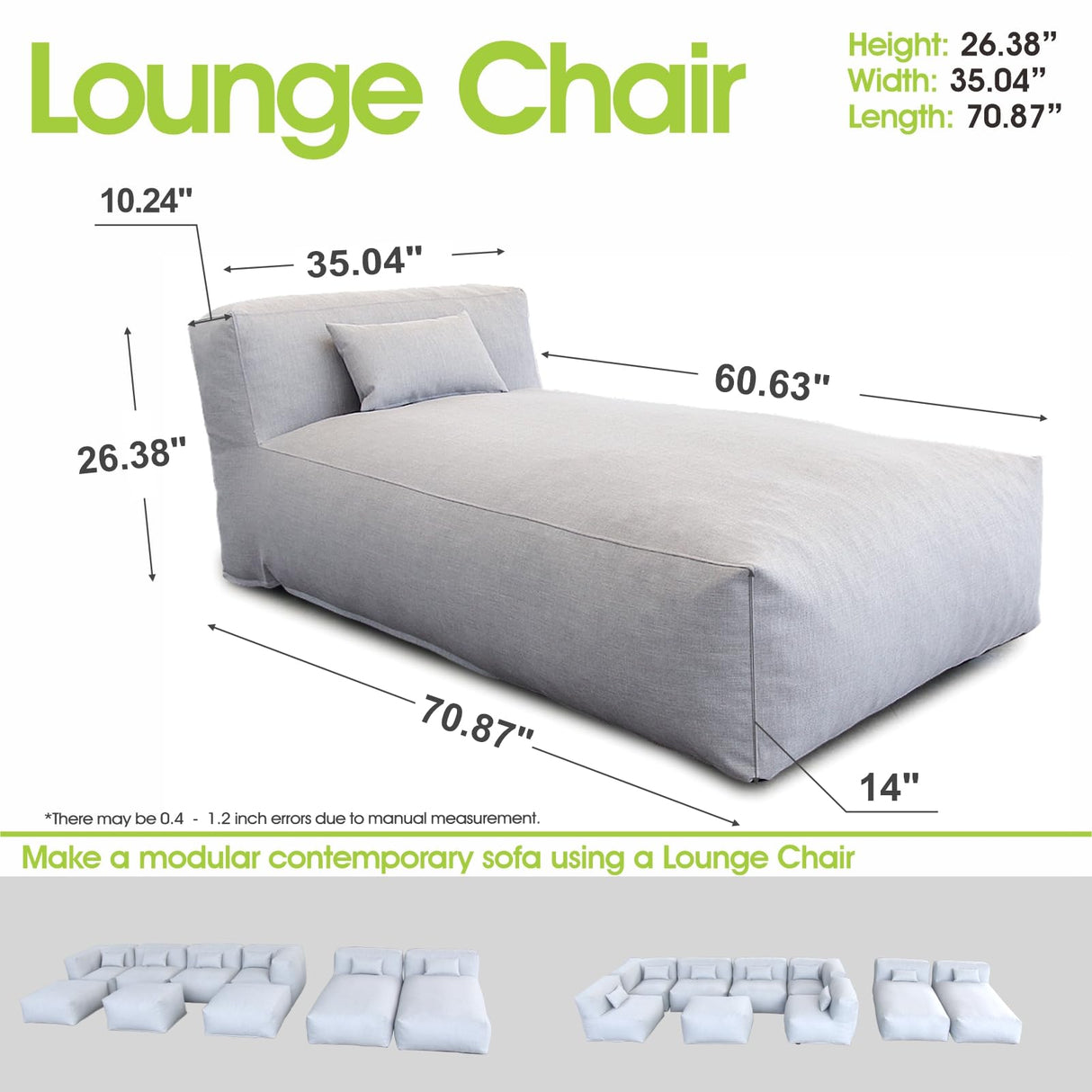 OPEAK Patio Furniture Set Bean Bag Lounge Chair Sectional Conversation Patio Set Daybed Furniture Outdoor Sofa Couch High Density Foam Filling Modern Comfy Couch (Light Gray), Lounge 01 OPEAK